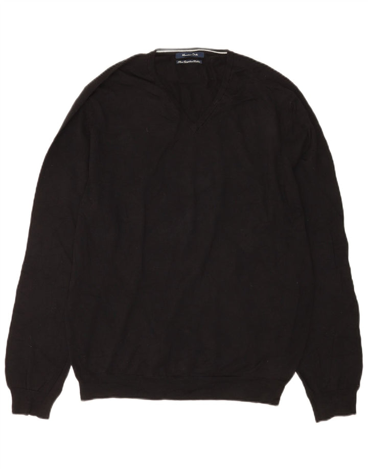 Suéter masculino Massimo Dutti com decote em V médio algodão preto