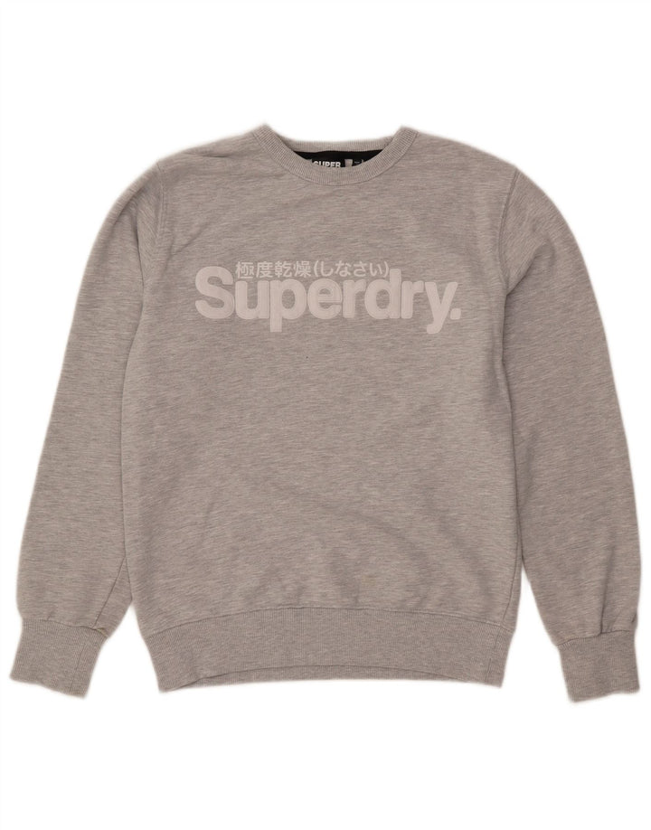 Superdry moletom gráfico masculino jumper médio cinza algodão manchado