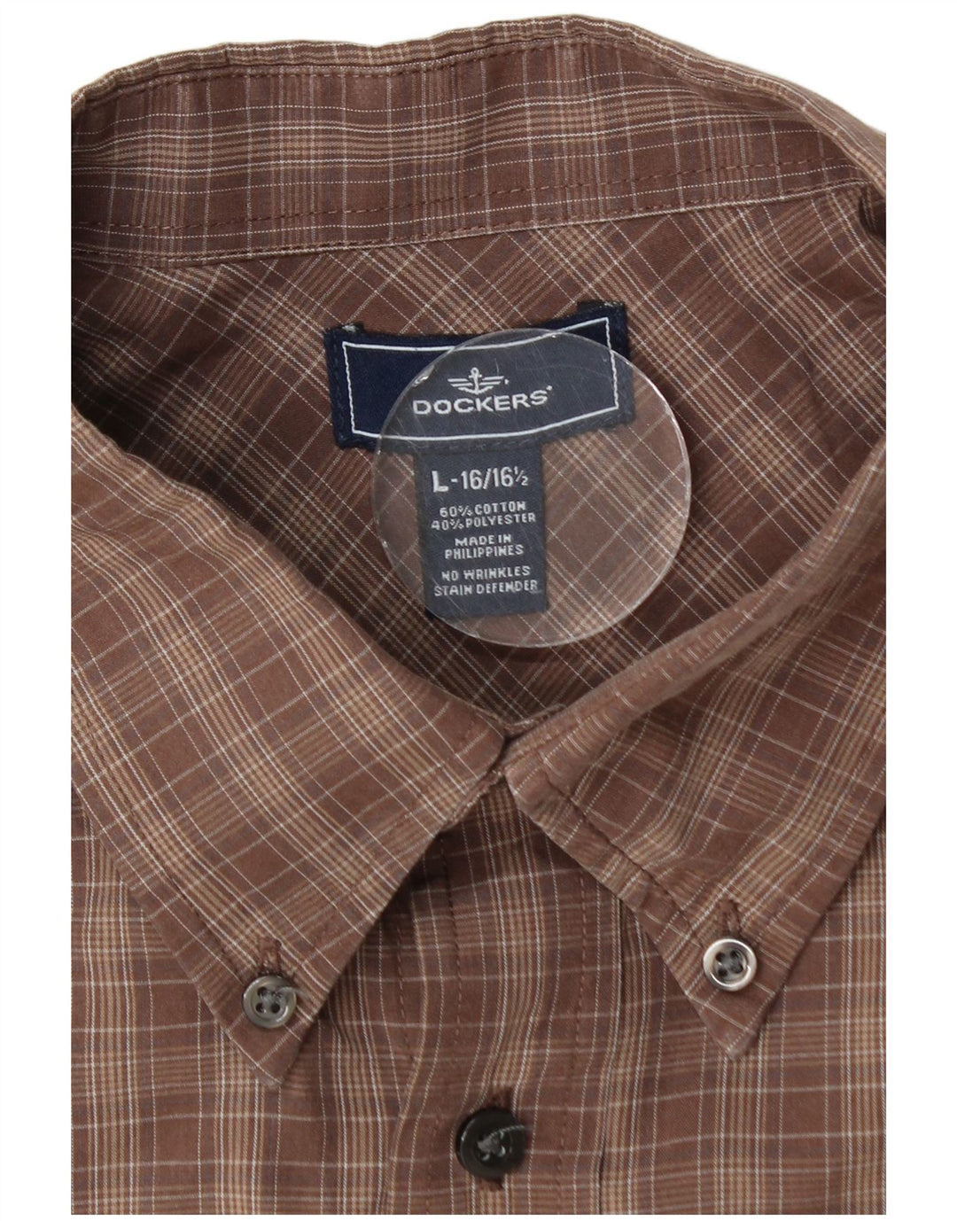 Camisa masculina DOCKERS tamanho 16 1/2 grande algodão xadrez marrom