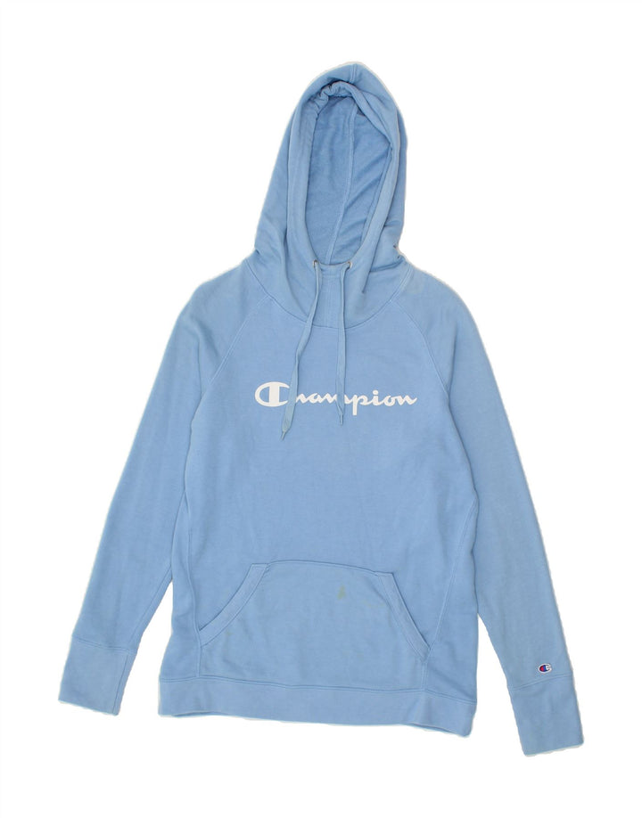 CHAMPION Womens Graphic Hoodie Jumper UK 14 Medium Blue Cotton Vintage Champion and Second-Hand Champion from Messina Hembry 