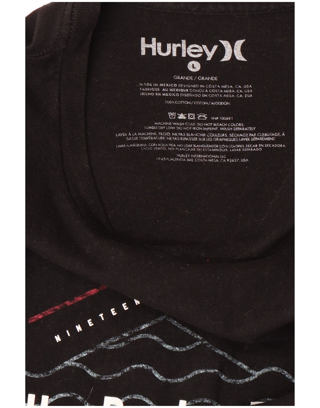 Camiseta masculina HURLEY com estampa gráfica grande de algodão preto