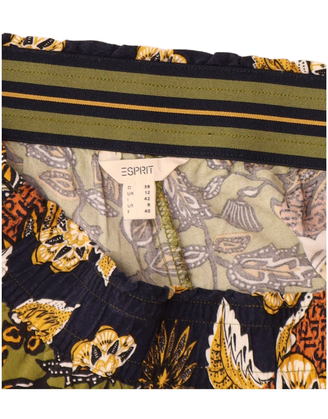 Calça feminina Esprit UK 12 média W30 L30 viscose floral multicolorida