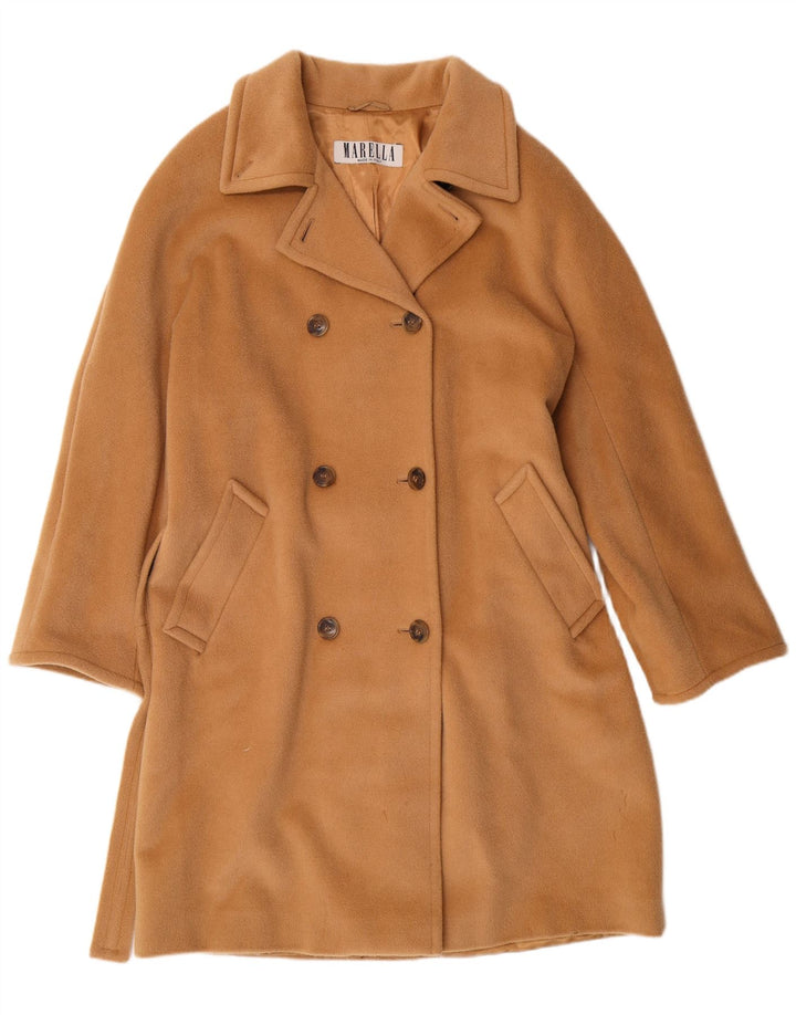 MARELLA Casaco feminino duplo breasted UK 12 médio bege lã virgem clássico