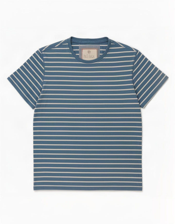 Camiseta masculina Fat Face Top de algodão listrado azul médio
