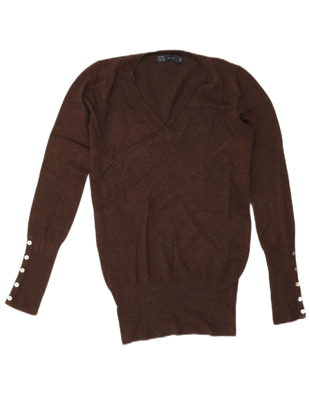 Suéter feminino Zara com decote em V Reino Unido 12 médio marrom rayon