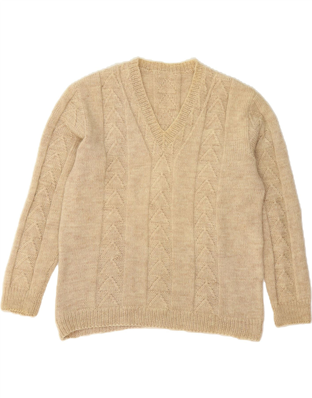 VINTAGE Womens V-Neck Jumper Sweater UK 14 Large Beige Vintage Vintage and Second-Hand Vintage from Messina Hembry 