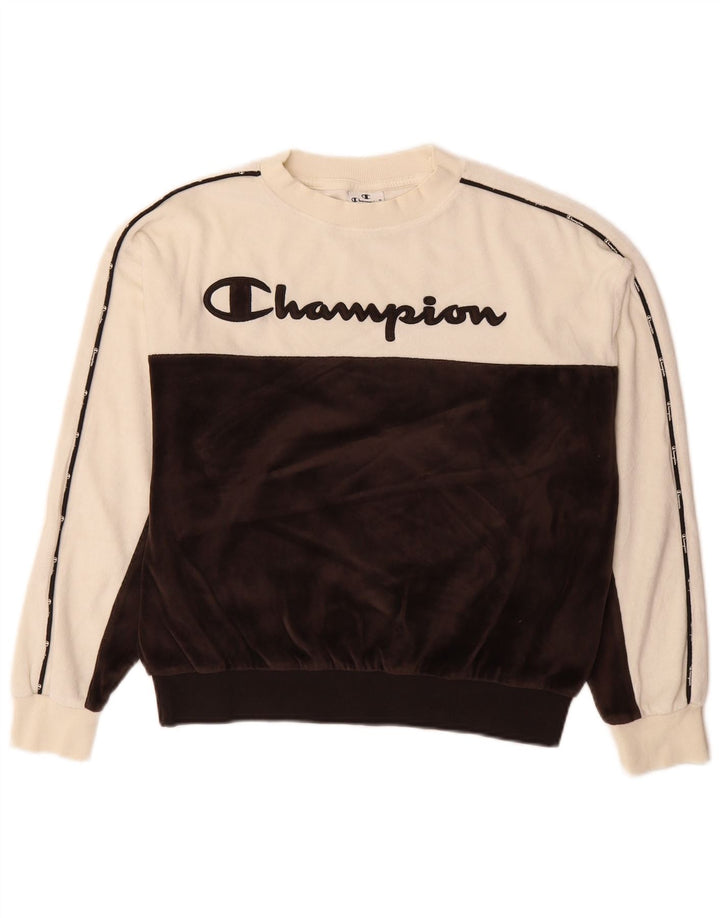 Champion feminino oversized gráfico moletom jumper UK 10 pequeno preto