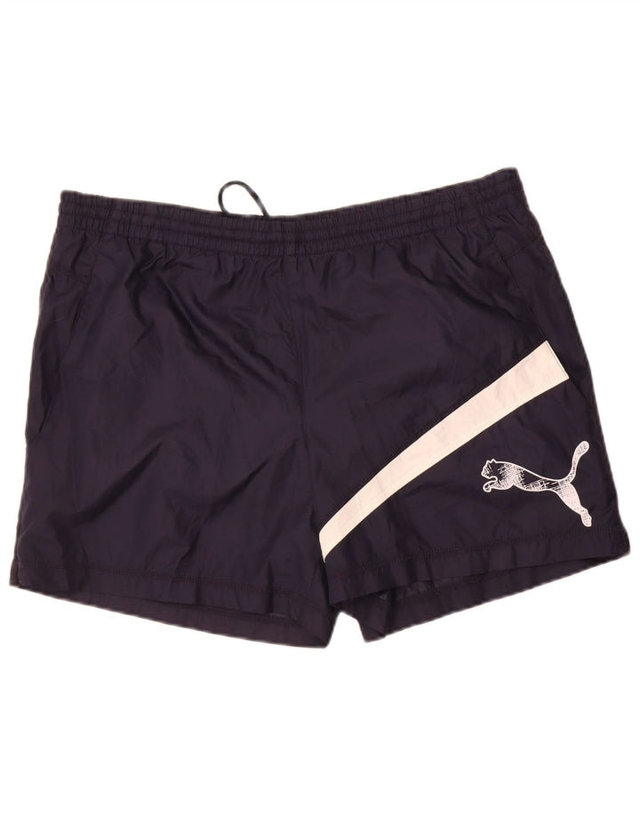 Shorts de natação masculinos Puma Graphic grande poliéster colorblock azul marinho