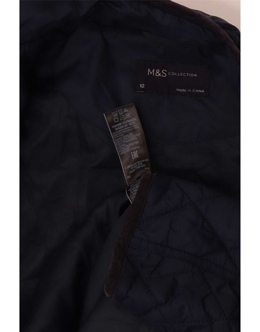 Jaqueta acolchoada feminina Marks & Spencer Reino Unido 12 médio azul marinho poliamida