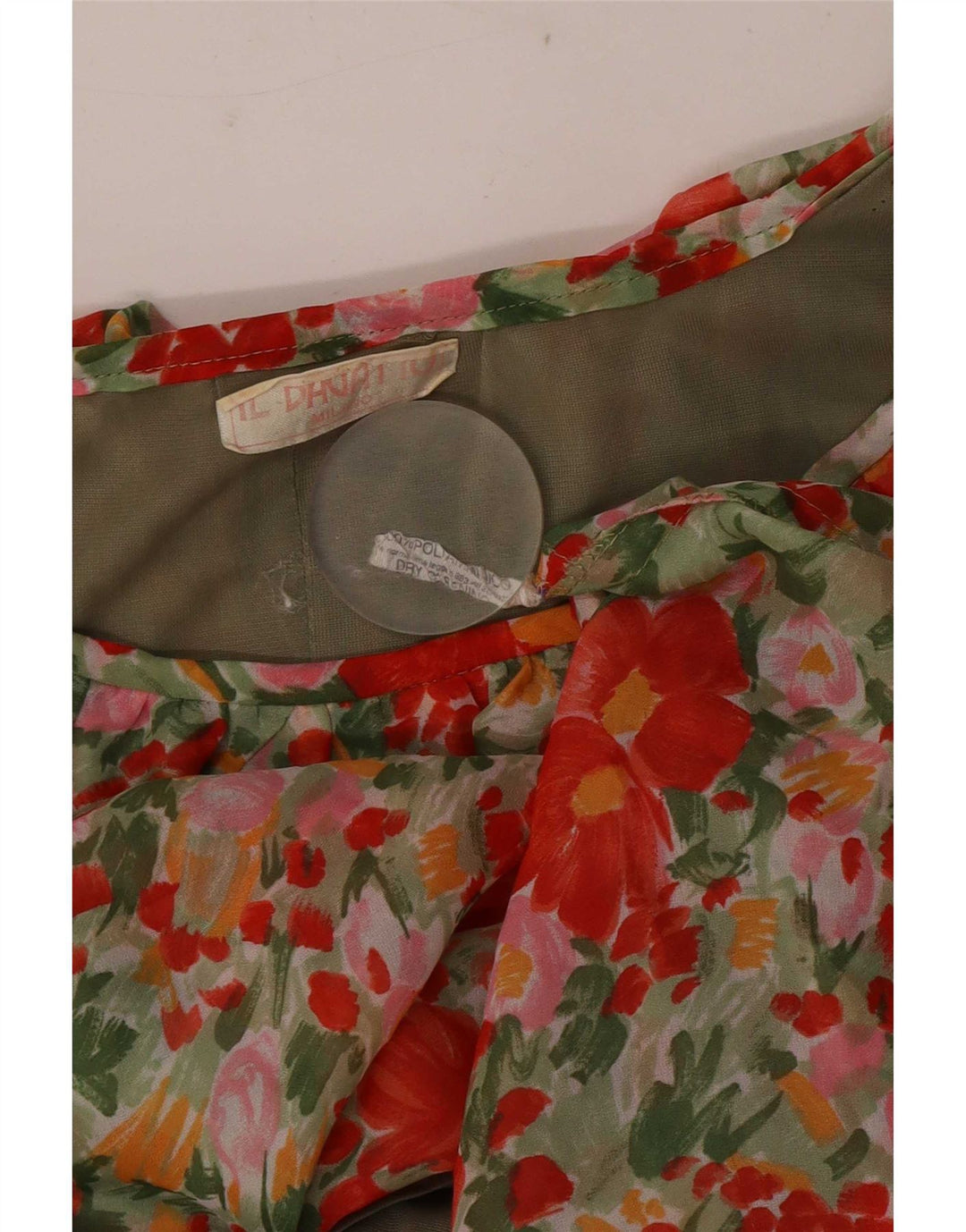 Vestido vintage feminino evasê UK 12 médio floral multicolorido poliamida