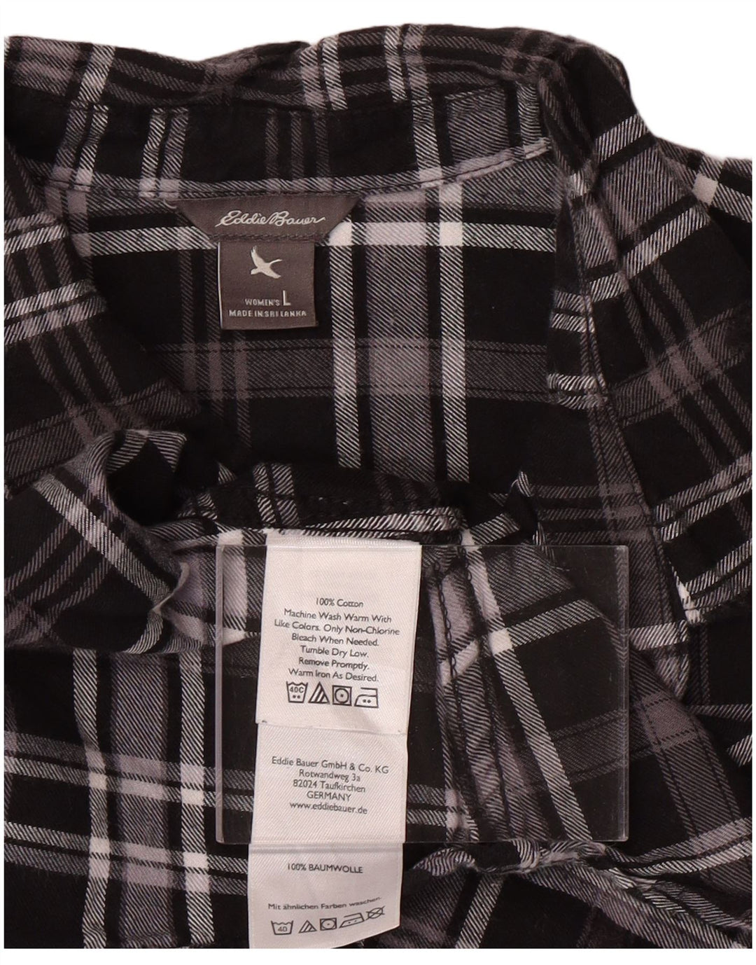 Camisa feminina de flanela EDDIE BAUER Reino Unido 16 grande algodão xadrez preto