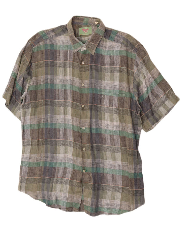 Camisa masculina vintage de manga curta tamanho 43 17 XL verde xadrez
