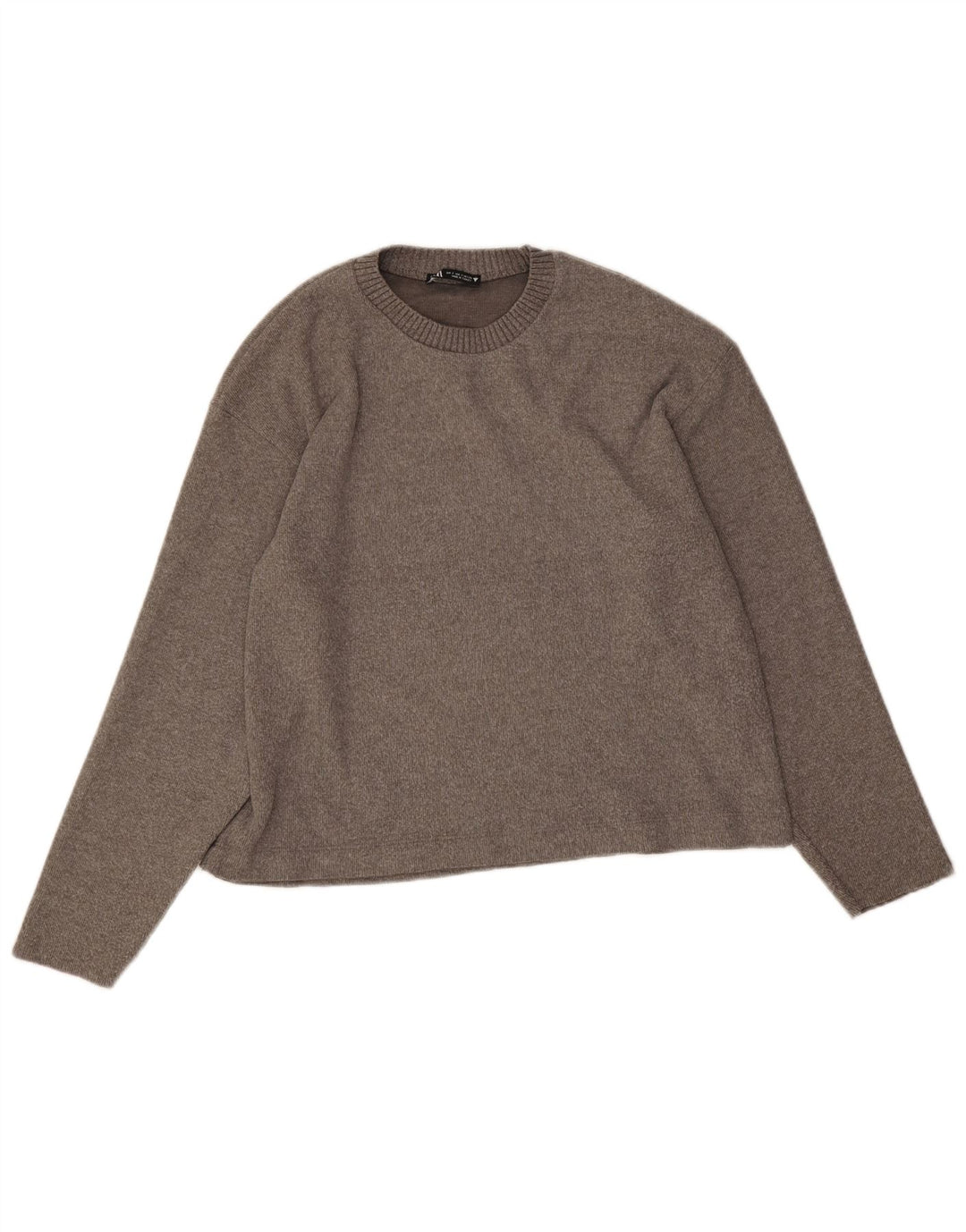 Zara Suéter feminino oversized com gola redonda, Reino Unido 10, pequeno, cinza, poliéster
