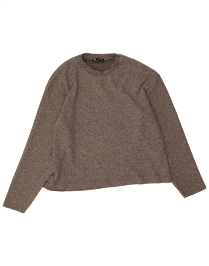 Zara Suéter feminino oversized com gola redonda, Reino Unido 10, pequeno, cinza, poliéster