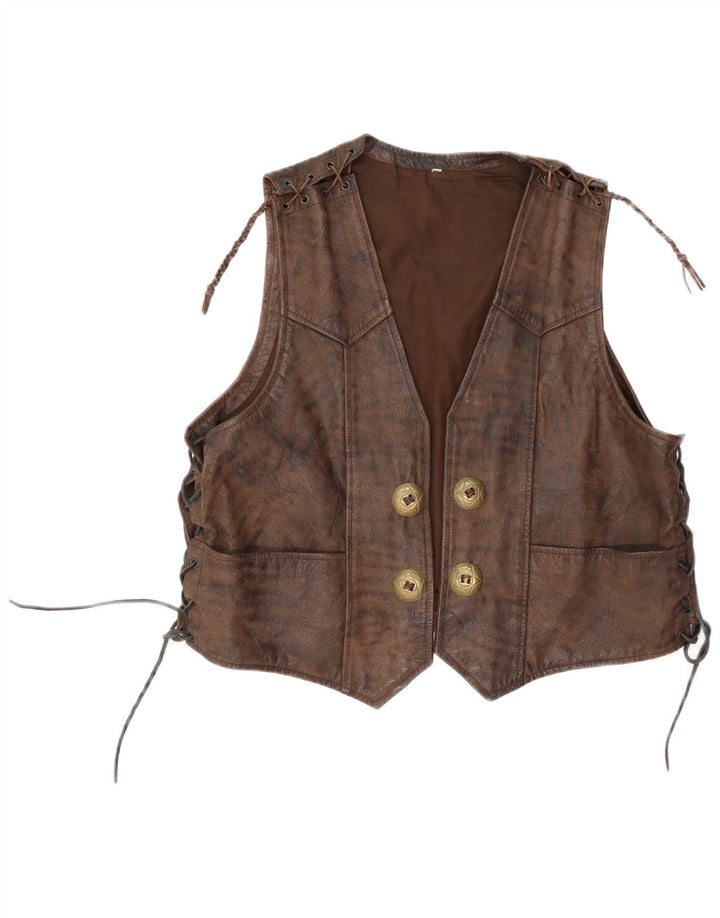 Colete de couro vintage masculino motorstyle grande marrom