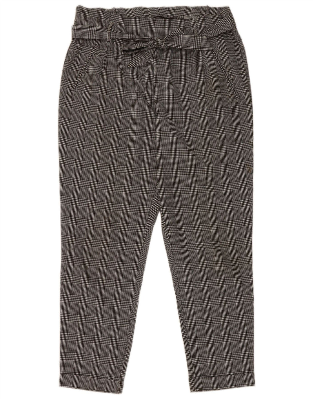 Calça feminina Zara cintura alta cortada média W28 L26 cinza houndstooth