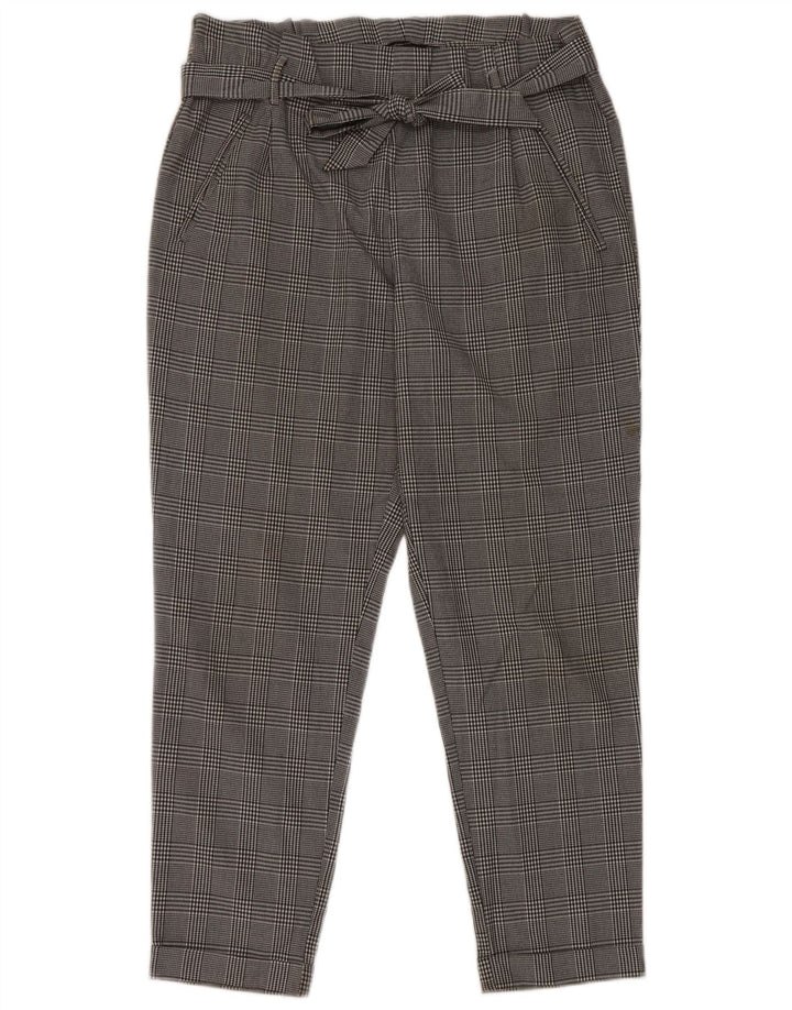 Calça feminina Zara cintura alta cortada média W28 L26 cinza houndstooth