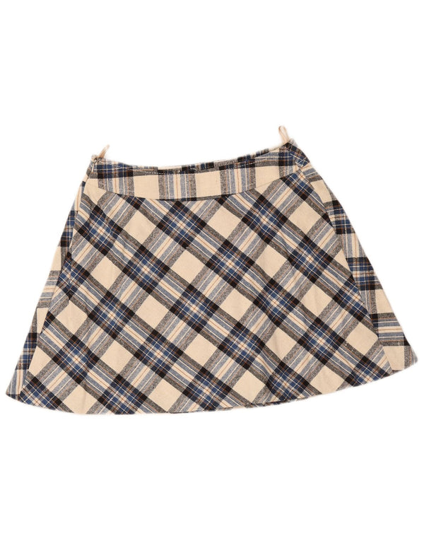 Mini saia feminina vintage de cintura alta IT 46 grande W28 xadrez bege
