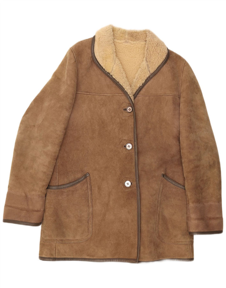 Casaco feminino vintage de shearling UK 16 grande bege