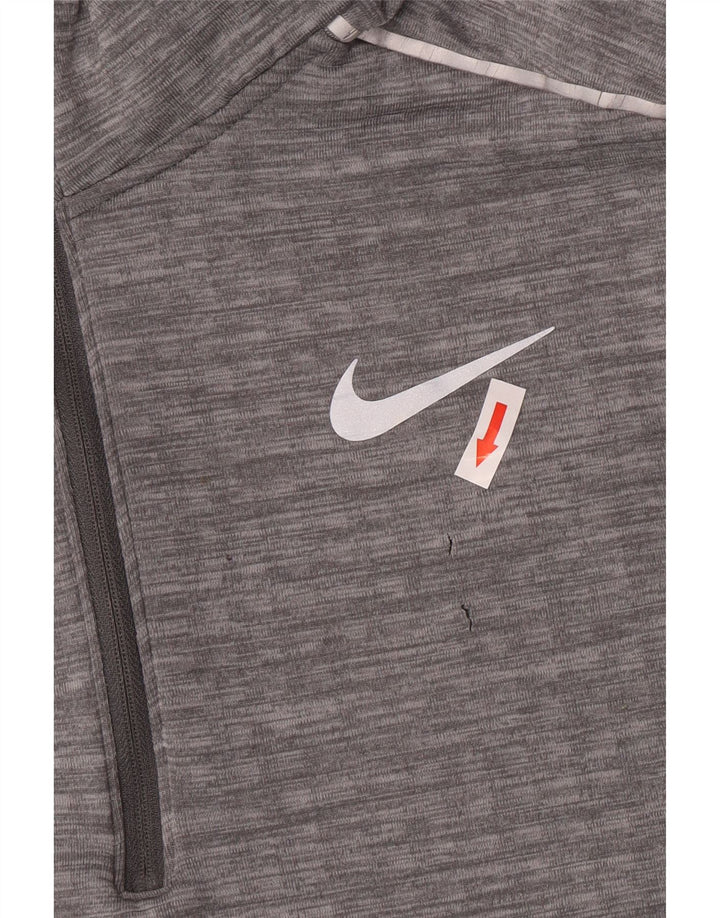 Pulôver masculino Nike para corrida com zíper e gola alta em poliéster cinza grande