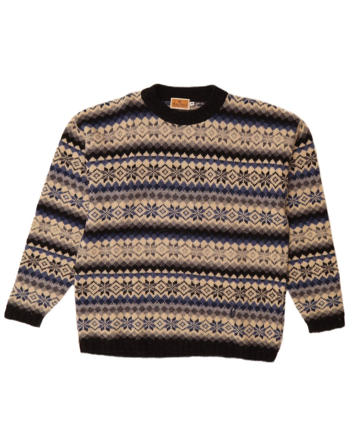 Suéter masculino CONTE OF FLORENCE com gola redonda, médio bege Fair Isle