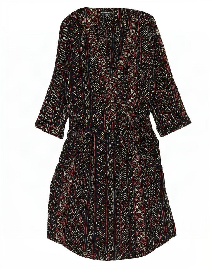 Vestido feminino Warehouse manga 3/4 Império Reino Unido 12 médio preto geométrico