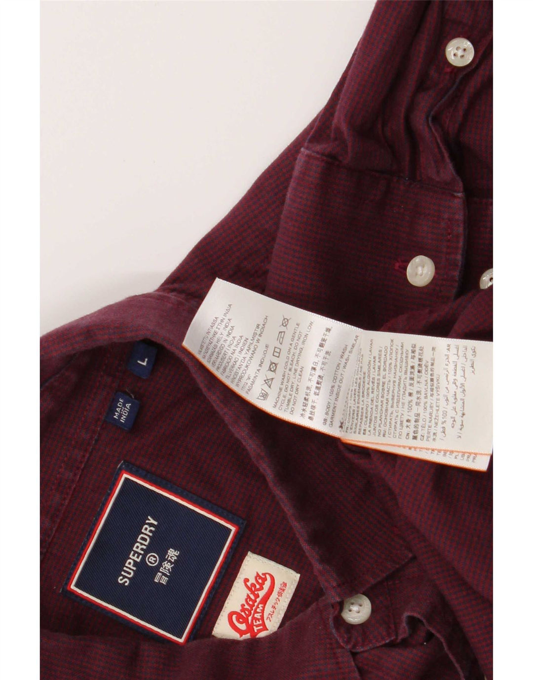 Camisa masculina Superdry grande algodão houndstooth cor de vinho