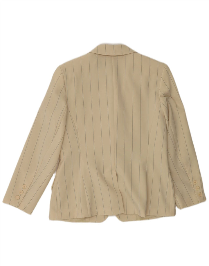 Jaqueta Blazer Feminina Raspberry com 1 Botão UK 12 Medum Bege Poliéster Listrado
