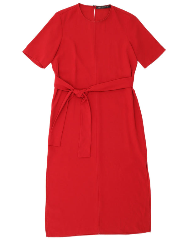 Vestido maxi feminino Zara UK 14 poliéster vermelho médio