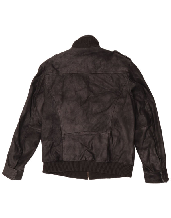 Jaqueta de couro militar masculina Kruder UK 42 XL couro preto