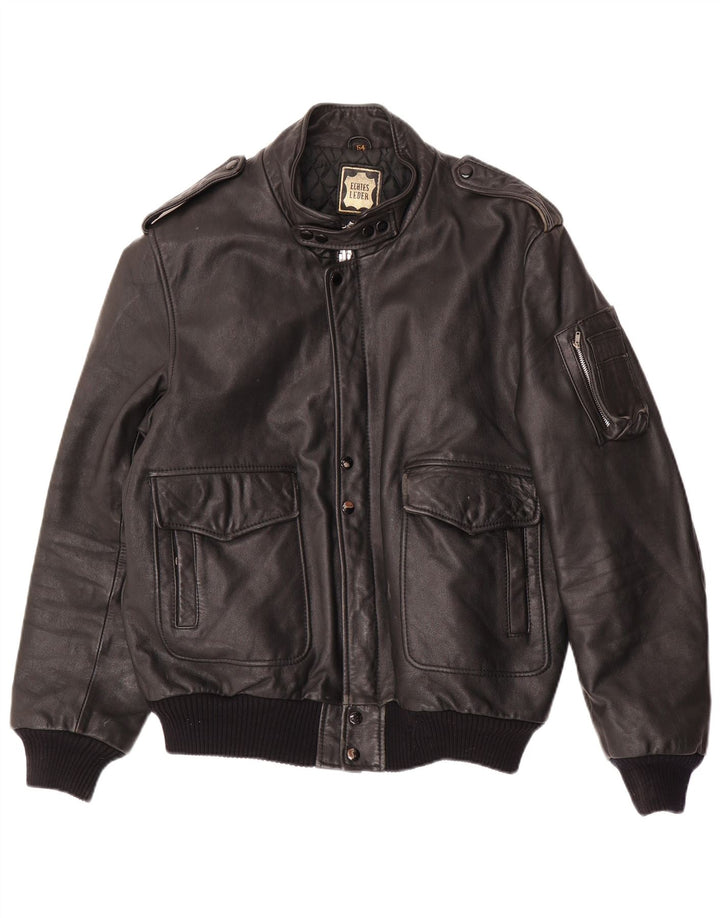 Jaqueta de couro militar masculina VINTAGE IT 54 2XL couro preto