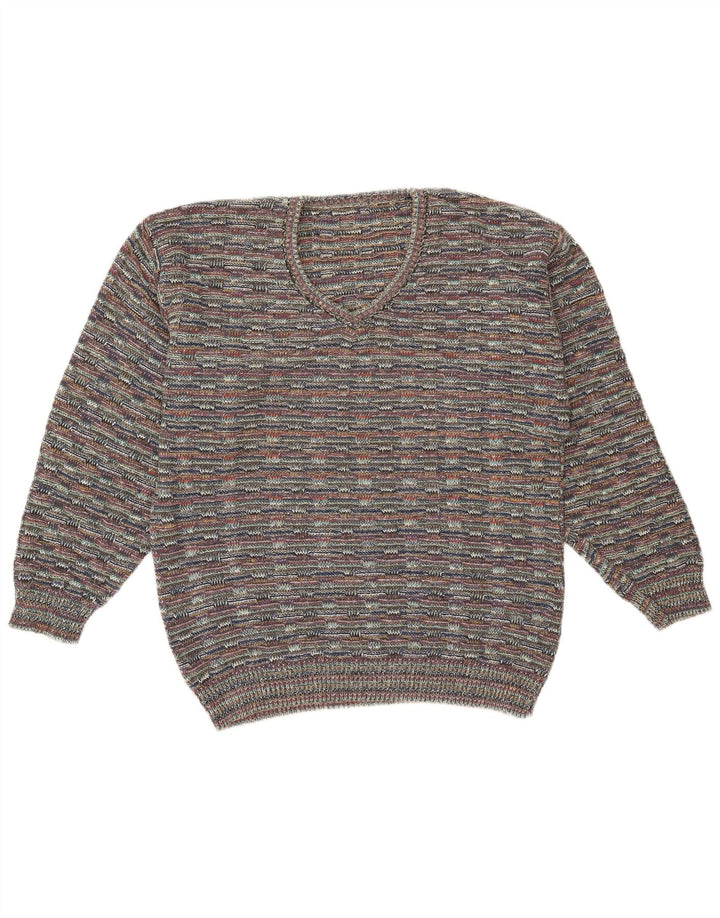Suéter masculino vintage com decote em V XL cinza manchado