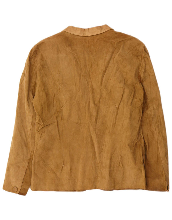 Jaqueta blazer feminina vintage de camurça com 2 botões Reino Unido 14 couro bege médio