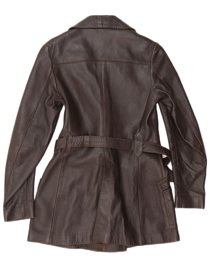 Casaco de couro feminino vintage UK 6 XS marrom
