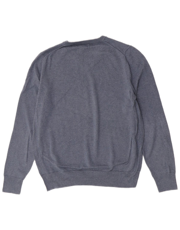 Suéter masculino Marks & Spencer com decote em V grande algodão azul