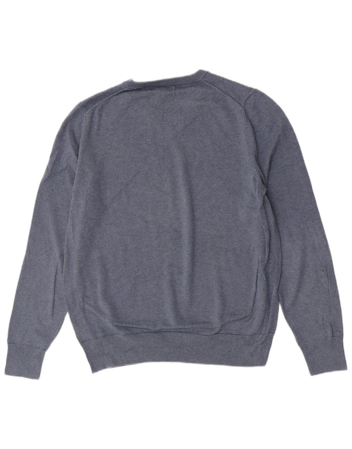 Suéter masculino Marks & Spencer com decote em V grande algodão azul