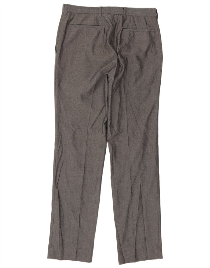 Calça masculina de terno reto Marks & Spencer W30 L31 poliéster cinza