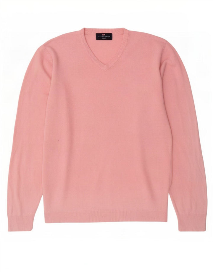 Suéter masculino Marks & Spencer Blue Harbor com decote em V acrílico rosa médio