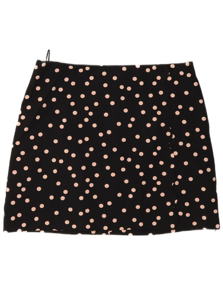 Minissaia feminina Oasis Reino Unido 16 grande W34 poliéster preto com bolinhas