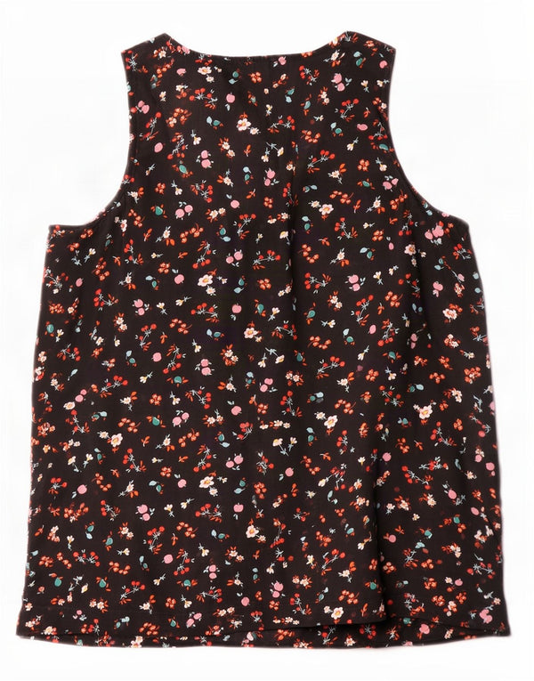 Blusa feminina sem mangas Benetton UK 10 pequena modal preta floral