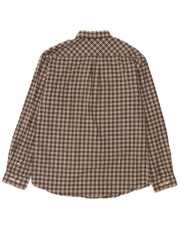 Camisa de flanela masculina Tommy Hilfiger 13-14 anos grande algodão xadrez marrom