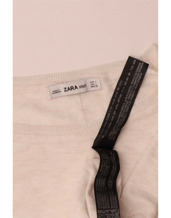 Zara Suéter feminino oversized com gola redonda Reino Unido 16 grande viscose branca