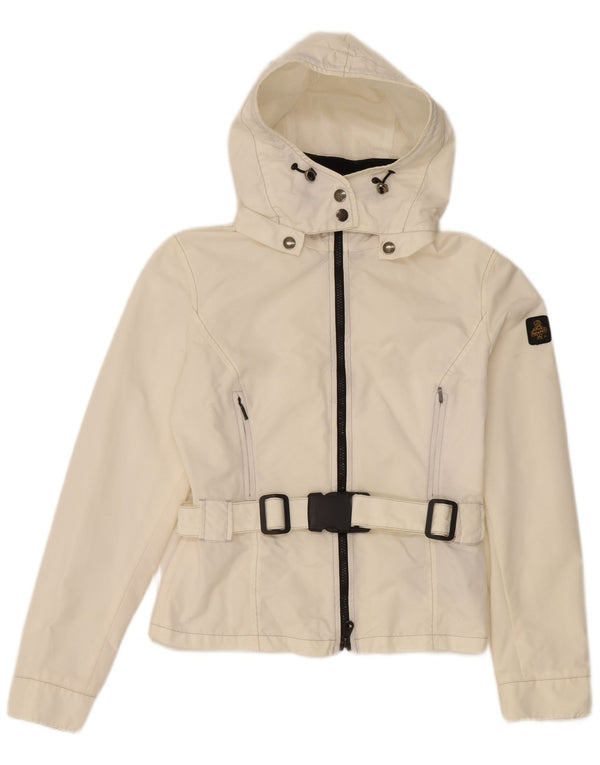 Jaqueta feminina Refrigiwear com capuz e chuva UK 12 médio branco poliamida