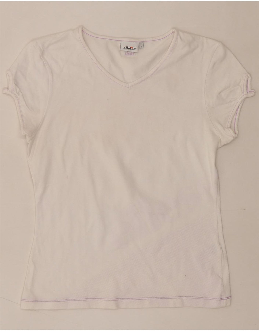 ELLESSE Womens T-Shirt Top UK 16 Large Off White Cotton Vintage Ellesse and Second-Hand Ellesse from Messina Hembry 