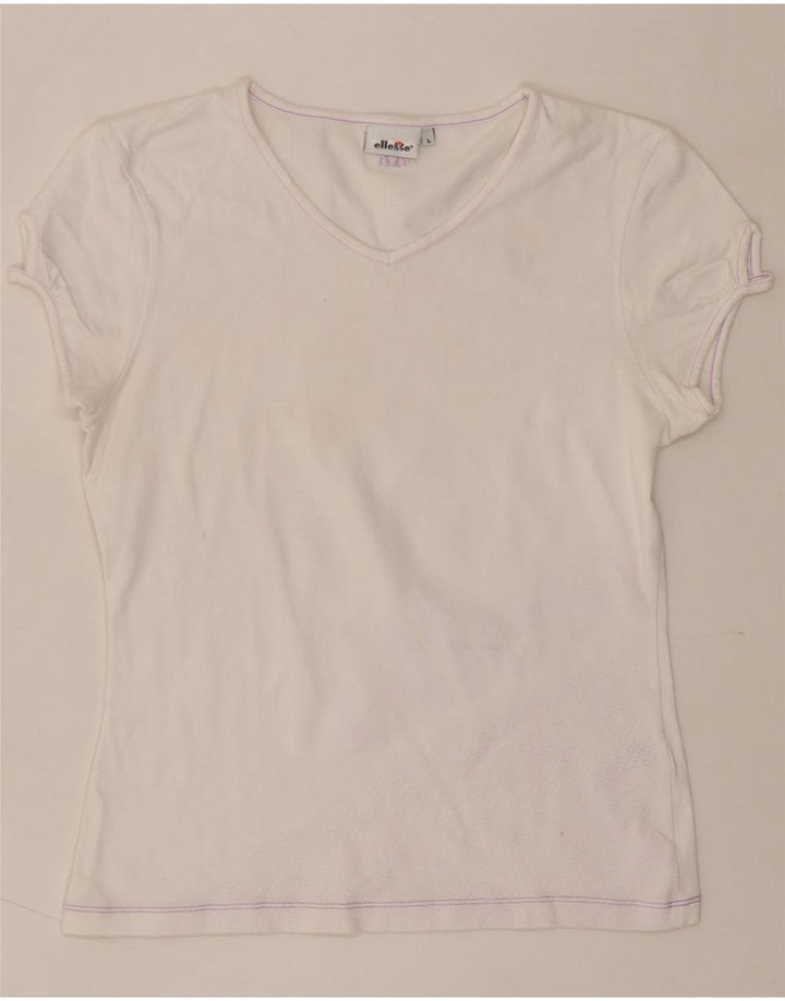ELLESSE Womens T-Shirt Top UK 16 Large Off White Cotton Vintage Ellesse and Second-Hand Ellesse from Messina Hembry 