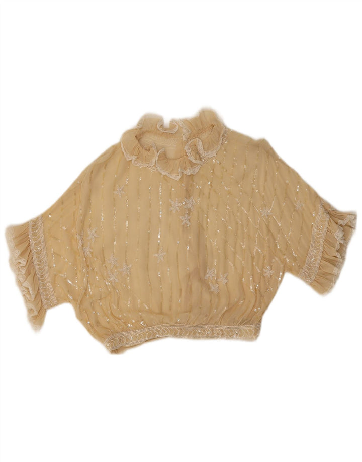 Blusa feminina Enzo Russo transparente transparente Reino Unido 16 grande bege