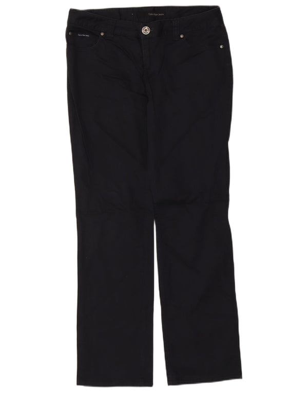 Calça feminina casual reta Calvin Klein W29 L30 algodão azul marinho