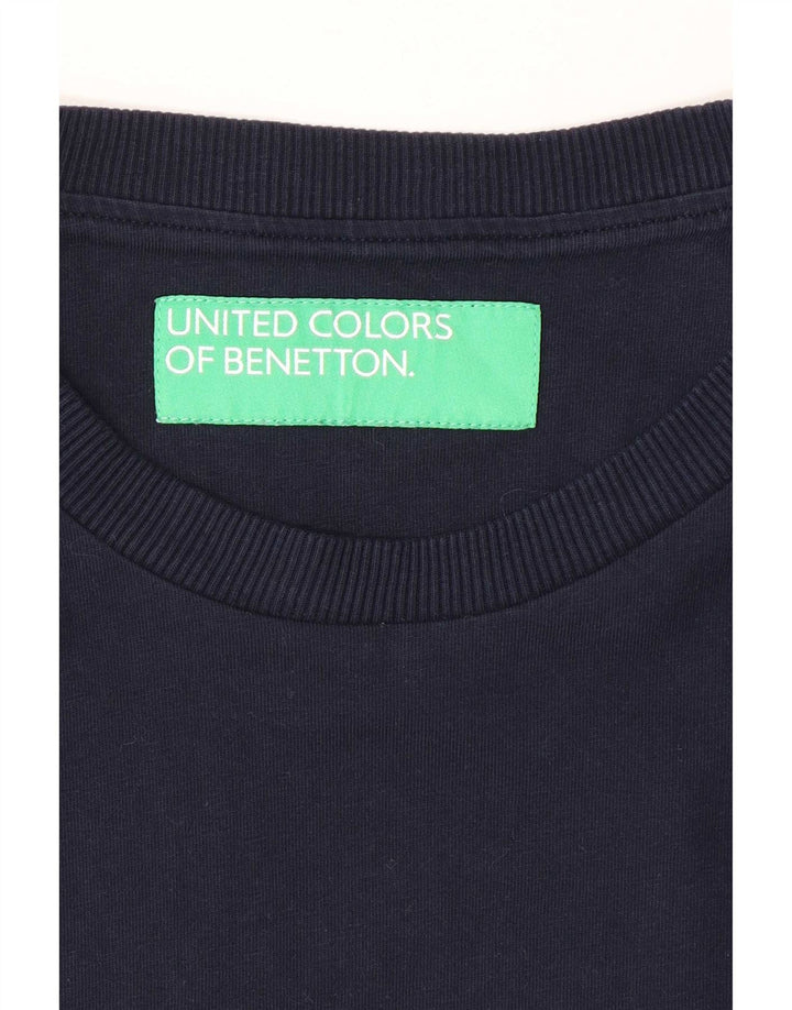Camiseta feminina regular Benetton UK 12 algodão azul marinho médio