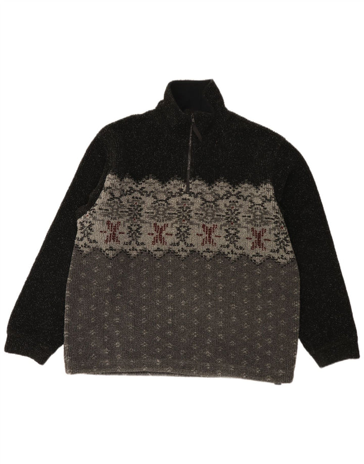 Suéter masculino Colmar de lã com zíper e gola média preto Fair Isle