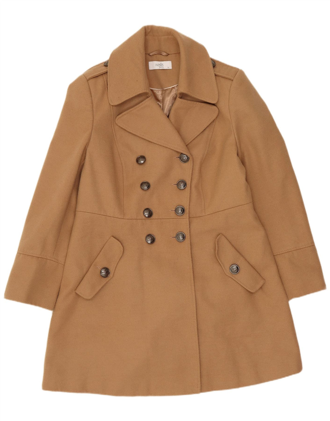 Casaco feminino Wallis com peito duplo UK 14 grande poliéster bege